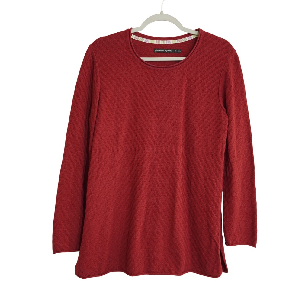 Gudrun Sjoden Size Medium Red Sweater Maroon Cotton Chevron Pointelle Knit Tunic